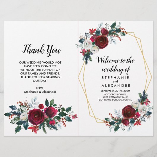 幾何学的金ゴールドフレームバーガンディ冬の花 (正面)