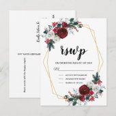 幾何学的金ゴールドフレームバーガンディ冬の花 インビテーションポストカード (正面/裏面)