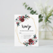 幾何学的金ゴールドフレームバーガンディ冬の花 インビテーションポストカード (スタンド正面)