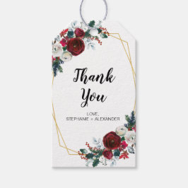 幾何学的金ゴールドフレームバーガンディ冬の花 ギフトタグ