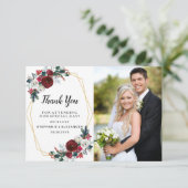 幾何学的金ゴールドフレームバーガンディ冬の花 サンキューカード (スタンド正面)