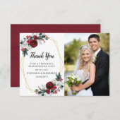 幾何学的金ゴールドフレームバーガンディ冬の花 サンキューカード (正面/裏面)