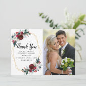 幾何学的金ゴールドフレームバーガンディ冬の花 サンキューカード (スタンド正面)