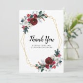 幾何学的金ゴールドフレームバーガンディ冬の花 サンキューカード (スタンド正面)