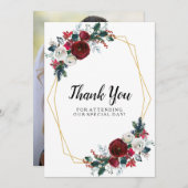 幾何学的金ゴールドフレームバーガンディ冬の花 サンキューカード (正面/裏面)