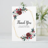 幾何学的金ゴールドフレームバーガンディ冬の花 サンキューカード (スタンド正面)