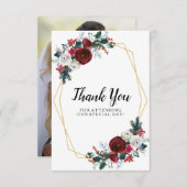 幾何学的金ゴールドフレームバーガンディ冬の花 サンキューカード (正面/裏面)
