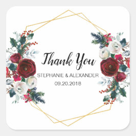 幾何学的金ゴールドフレームバーガンディ冬の花 スクエアシール