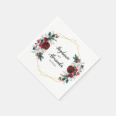 幾何学的金ゴールドフレームバーガンディ冬の花 スタンダードカクテルナプキン (角)