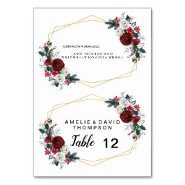 幾何学的金ゴールドフレームバーガンディ冬の花 テーブルナンバー