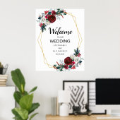 幾何学的金ゴールドフレームバーガンディ冬の花 ポスター (ホームオフィス)