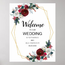 幾何学的金ゴールドフレームバーガンディ冬の花