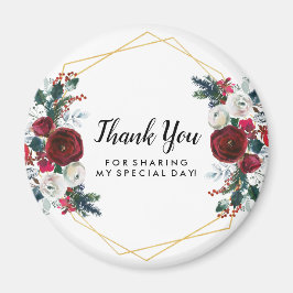 幾何学的金ゴールドフレームバーガンディ冬の花 マグネット