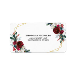 幾何学的金ゴールドフレームバーガンディ冬の花 ラベル