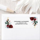 幾何学的金ゴールドフレームバーガンディ冬の花 ラベル (インサイチュ)