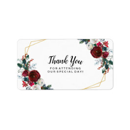 幾何学的金ゴールドフレームバーガンディ冬の花 ラベル