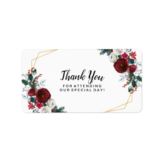 幾何学的金ゴールドフレームバーガンディ冬の花 ラベル (正面)