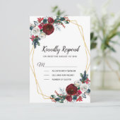 幾何学的金ゴールドフレームバーガンディ冬の花 出欠カード (スタンド正面)