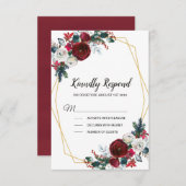 幾何学的金ゴールドフレームバーガンディ冬の花 出欠カード (正面/裏面)