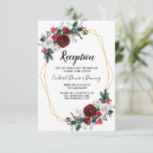 幾何学的金ゴールドフレームバーガンディ冬の花 招待状 (スタンド正面)