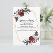 幾何学的金ゴールドフレームバーガンディ冬の花 招待状 (スタンド正面)