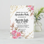 幾何学的金ゴールドフレームピンクフローラの卒業 招待状 (スタンド正面)