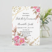 幾何学的金ゴールドフレームピンクフローラファーストホーリーコム 招待状 (スタンド正面)