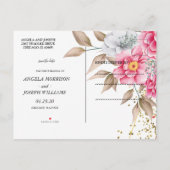 幾何学的金ゴールドフレームピンクフローラ保存日付 案内ポストカード (裏面)