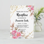 幾何学的金ゴールドフレームピンクフローラ披露宴 招待状 (スタンド正面)