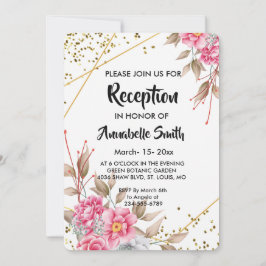 幾何学的金ゴールドフレームピンクフローラ披露宴 招待状