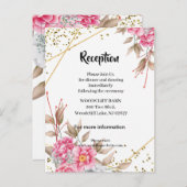 幾何学的金ゴールドフレームピンクフローラ披露宴 案内ポストカード (正面/裏面)
