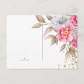 幾何学的金ゴールドフレームピンクフローラ披露宴 案内ポストカード (裏面)