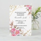 幾何学的金ゴールドフレームピンクフローラ確認 招待状 (スタンド正面)