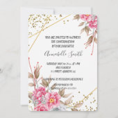 幾何学的金ゴールドフレームピンクフローラ確認 招待状 (正面)