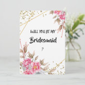 幾何学的金ゴールドフレームピンクフローラ花嫁 招待状 (スタンド正面)