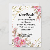 幾何学的金ゴールドフレームピンクフローラ花嫁 招待状 (裏面)