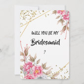 幾何学的金ゴールドフレームピンクフローラ花嫁 招待状 (正面)