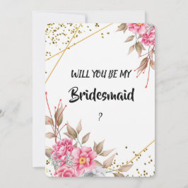 幾何学的金ゴールドフレームピンクフローラ花嫁 招待状