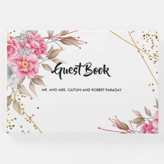 幾何学的金ゴールドフレームピンクフローラ ゲストブック (正面)