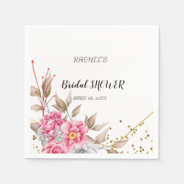 幾何学的金ゴールドフレームピンクフローラ スタンダードカクテルナプキン