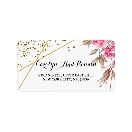 幾何学的金ゴールドフレームピンクフローラ ラベル (正面)