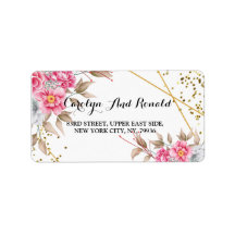 幾何学的金ゴールドフレームピンクフローラ