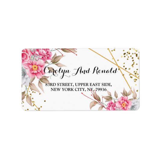 幾何学的金ゴールドフレームピンクフローラ ラベル (正面)