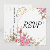 幾何学的金ゴールドフレームピンクフローラsvp インビテーションポストカード (正面/裏面)