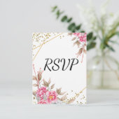 幾何学的金ゴールドフレームピンクフローラsvp インビテーションポストカード (スタンド正面)