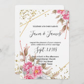 幾何学的金ゴールドフレームピンク結婚フローラ 招待状 (正面/裏面)