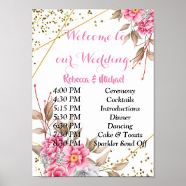 幾何学的金ゴールドフレームピンク花序列イベントP ポスター