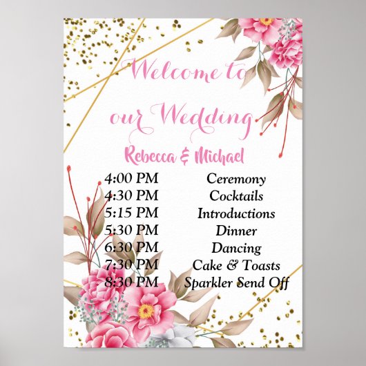 幾何学的金ゴールドフレームピンク花序列イベントP ポスター (正面)
