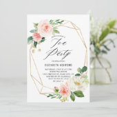 幾何学的金ゴールドフレームピンク花模様ティーパーティー 招待状 (スタンド正面)