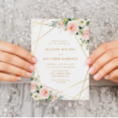 幾何学的金ゴールドフレームピンク赤面結婚フローラ 招待状
